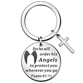 WTOPP Bible Verse Keyring Christmas Religious Faith Gifts for Women Men Easter Prayer Christian Keyring for Him Her Angels to Protect You Wherever You Go Thanksgiving