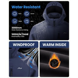 WULFUL Men's Softshell Jacket Waterproof Lightweight Insulated Windbreaker Fleece Lined Rain Shell Jacket for Hiking Travel