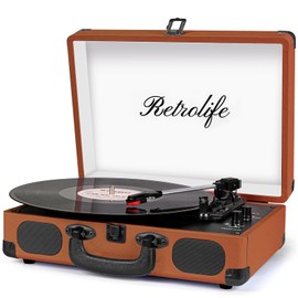 Vinyl Record Player 3-Speed Bluetooth Suitcase Portable Belt-Driven Record Player with Built-in Speakers RCA Line Out AUX in Headphone Jack Vintage Turntable Coral Blue