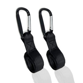 Pack of 2 Universal Large Buggy Clips Pram Pushchair Stroller Clips - Organizer for Hanging Purses, Shopping Bags, Clip Fits Single, Car Seats (Black - Buggy Clip with Strap)