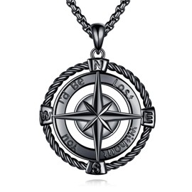 SHEAISRS Black Compass Necklace 925 Sterling Silver Celtic Necklace Compass Jewelry for Men Women