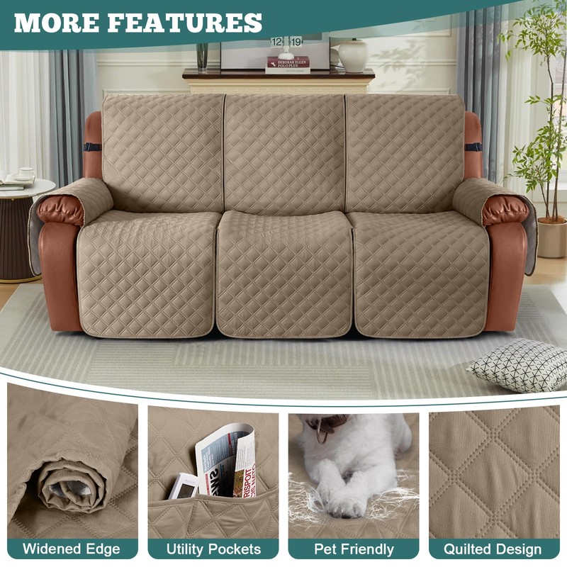 Ruaozz Waterproof Recliner Couch Covers 1-Piece Sofa Covers Washable Recliner
