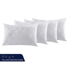 Quilted Pillow Protectors White Pillowcases 4 Pack 100% Cotton Zippered Closure Bed Cover Pillows Encasement Breathable Anti-Allergy Protector
