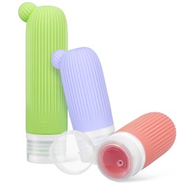 NOLITOY 3pcs Silicone Travel Bottles Squeezable Lotion Bottles Refillable Containers Leak Squeeze Dispenser for Soap Liquids Business Travel Accessories, 12.90X4.20X3.69CM, Green + Purple + Pink