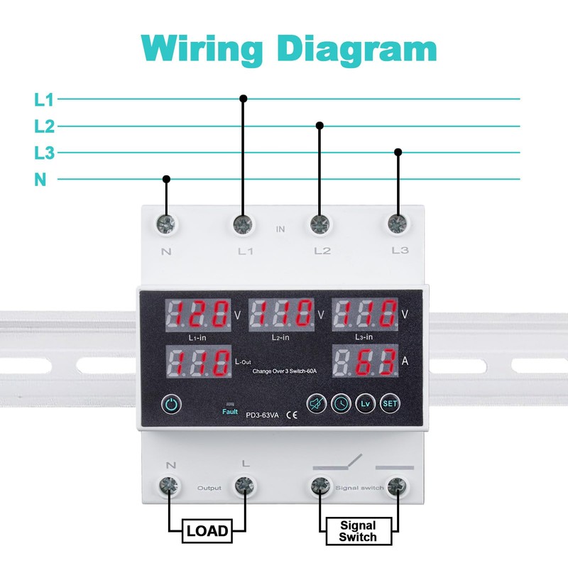 Automatic Transfer Switch, 110V 63A Auto Transfer Switch Real-time Monitoring