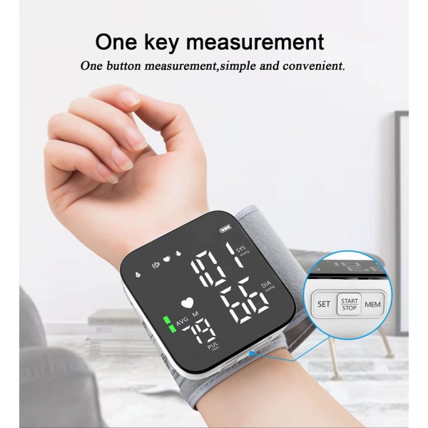 Automatic Digital Wrist Blood Pressure Monitor BP Machine Cuff LED