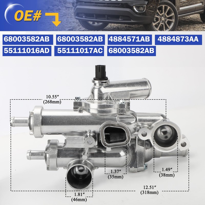 68003582AB Upgrade Aluminium Thermostat Housing Assembly Compatible with 11-14 Chrysler