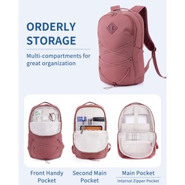 WANDF Casual Daypack for Women Men Airline Approved Lightweight Water ResistantTravel Bag 15.6-Inch Laptop Backpack for Weekender Business Hiking with Whistle Buckle & Elastic Strap (Date Red)