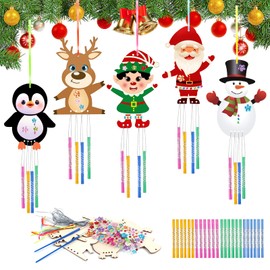 Christmas Crafts Wind Chime Kits Wooden Christmas Tree Christmas Penguin Decorations Santa Snowman Elf Kit for Kids Wooden Baubles Hanging DIY Painting Ornaments Windchimes for Xmas
