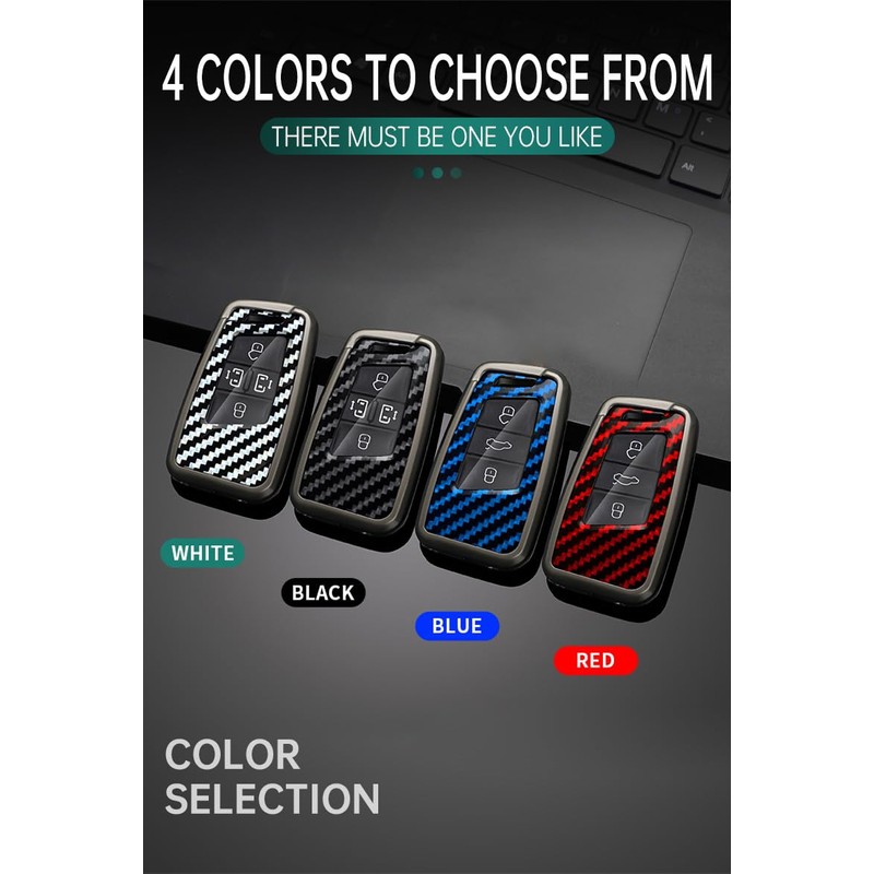 SANRILY Carbon Fiber Pattern Red 3/4 Button Key Fob Cover