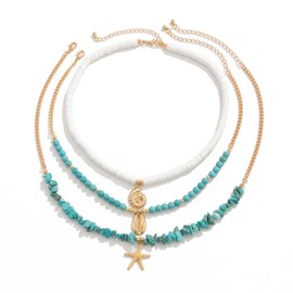 YURAOER Summer Beach Shell Necklace for Women - Bohemian Seashell Starfish Conch Turtle Charms Choker Necklace Holiday Beach Surfer Jewelry (5125 gold)