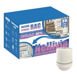 Nellivia 35 Pack Vacuum Storage Bags with Electric Pump, Compression Space Saver for Comforters, Bedding, Blanket Storage, Vacuum Seal Bags for Clothing, Luggage and Closet Organizer