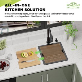 Black Kitchen Sink Workstation, 15x17 In Stainless Steel Undermount Modern Small Single Bowl Drop In Kitchen And Bar Sink Combo-SS Grid,Cutting Board,Drain Assembly For Various Kitchen&Bar Style