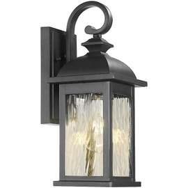 NAXTTII Outdoor Wall Lantern Waterproof Porch Sconces Wall Mounted Lighting Matte Black Exterior Wall Lights with Water Ripple Glass for House Garage Doorway 21 Inch Height E26 Socket