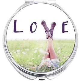 NewCharms Love Boots Cowgirl Compact with Mirrors - Perfect Pocket and Purse Size Folding Mirror for Applying Make Up Anywhere