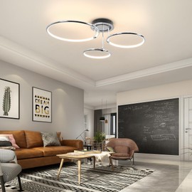 CANEOE Modern LED Ceiling Light, Chrome Dimmable Flush Mount Ceiling Light Fixtute with Remoto Control,Close to Ceiling Lamp for Bedroom Living Room Kitchen Chandelier Ceiling Lighting