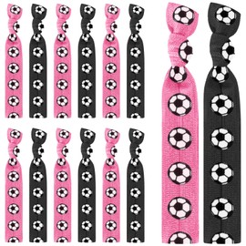 12pcs Soccer Hair Ties Stretchy No Crease Soccer Hair Band Pink and Black Knotted Scunchie Accessories for Thick,Thin, Curly and Ponytail Hair for Girls Daughter Women Soccer Team Party Favors