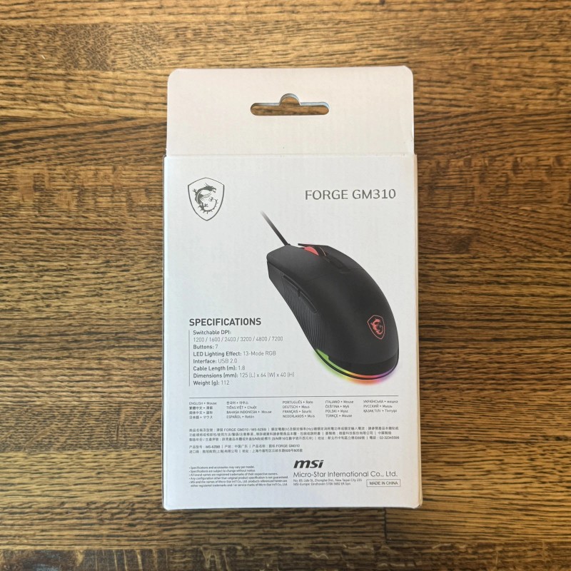 MSI FORGE GM310 Wired Optical Gaming Mouse, RGB LED, 20