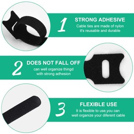 Ssiyiya 100PCS Cable Ties Reusable, Adjustable Nylon Reusable Cable Ties Fastening Straps, Multi-Purpose Cord Organizer Ties Hook Loop Cable Management for Home Office Cables Organization