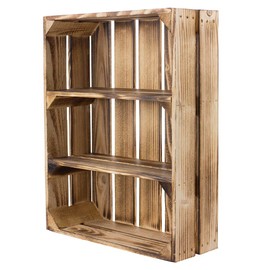 Set of 2 Shallow, Flamed Box Shelves with 3 Compartments - Wooden Box as a Wall Shelf, Kitchen Shelf, Bathroom Shelf, Spice Rack, Box Shelf, Fruit Box Shelf, Rustic Fruit Box 50 x 40.5 x 16 cm