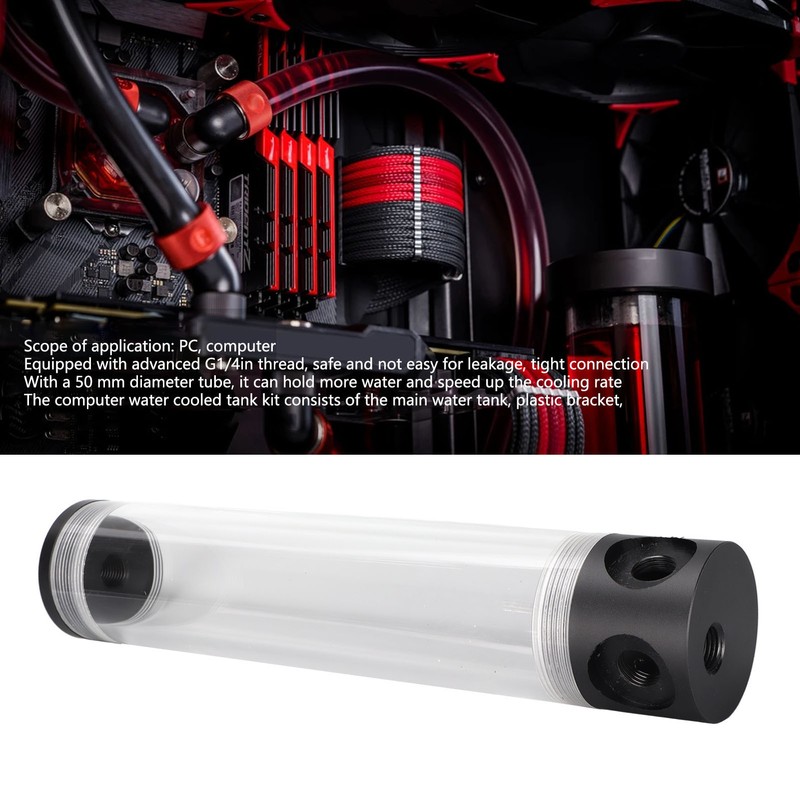 Water Cooling Reservoir 240mm/9.4in Length G1/4in Thread 50mm/2.0in Diameter Tube