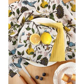 Miss Adola 3pcs Cotton Kitchen Towels - 270 GSM 15x25 Inch Terry Cloths Reusable Dish Cloths for Cleaning Absorbent Soft Hand Tea Towels with Hanging Loop for Housewarming Home Decor, Lemon Bird