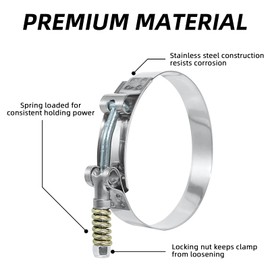 PALOZO 3.25 inch T-Bolt Hose Clamps, Stainless Steel Hose Clamp with Reinforcement Spring for 3.25" Diameter Pipe, Turbo Intake Intercooler Clamp Working Range 3"-3.25"(76-83mm), Pack of 2