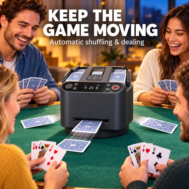 360° Automatic Card Shuffler and Dealer, 2-in-1 Rechargeable Machine with