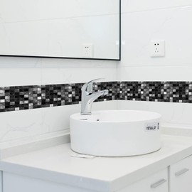 neukids Peel and Stick Black Mosaic Wall Border, DIY Skirting Border, Wall Borders Living Room Bedroom Bathroom Kitchen Decoration Wallpaper Border