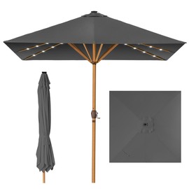 Best Choice Products 9ft Deep Square Solar Powered LED Lighted Patio Umbrella w/Faux Wood Texture, UV-Resistant Fabric, Hand Crank - Gray