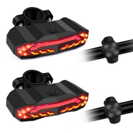 Bike Tail Light with Upgraded Remote Control, Bike Brake Light Turn Signals, USB Rechargeable Remote Bicycle Rear Light - 6 Light Modes, IP54 Waterproof. Auto On/Off, Anti-Theft, Horn (2Set)