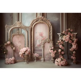 YongFoto European Retro Elegant Room Interior Wall Backdrop 7x5ft French Arched Oil Painting Frame Floral Vase Garland Photography Background Wedding Party Home Art Decor Portrait Photoshoot Props