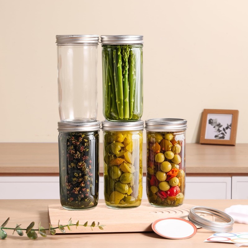 Wide Mouth Mason Jars 24 oz, 6 Pack Glass Canning