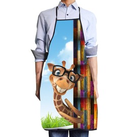 VIPbuy Novelty 3D Giraffe Print Apron Funny Kitchen Apron Waterproof Pinny Bib Apron Wipe Clean With Adjustable Neck Strap for Women Men Cooking BBQ Baking Party