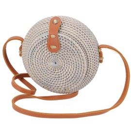 GURU SHOP Braided Handbag, Basket Bag, Rattan Bag, Round Balit Bag, Model 1, 20 x 20 x 7 cm, Baskets & Basket Bags, Model 4