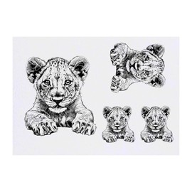 4 x 'Lion Cub Front View' Temporary Tattoos - Water Resistant, Skin-Safe, Non-Toxic Transfers, Mixed Sizes (TO00070822)