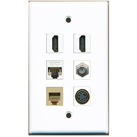 RiteAV - 2 HDMI 1 Port Coax Cable TV- F-Type 1 Port Phone RJ11 RJ12 Beige 1 Port S-Video 1 Port Cat5e Ethernet White Wall Plate