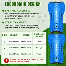 2 Pairs of Kids Shin Guards with Girls Soccer Socks Protective Soccer Shin Guards Soccer Gear for 3-6, 6-10, 10-15 Years Old Girls Boys Children Teens Games Protection Equipment(Blue, Red,S)