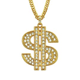 Yecomsy Dollar Sign Necklace Hip Hop Money Dollar Gold Necklace Iced Out Rhinestone Dollar Sign Pendant Chain Necklace for Men Women-Gold A