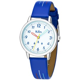KDM Kids Watch Boys Girls, Children Time Learning Waterproof Luminous Analog Watches for Kids Ages 3-12, Easy to Read Time Blue Leather Quartz Wrist Watch Gift for Boys Girls