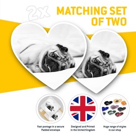 2 x Heart Vinyl Stickers 15 cm - ny Sleepy Pug Dog in Bed 37711