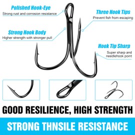 Treble Fishing Hooks - 80Pcs/lot Sharp Round Bend Treble Hooks Strong Wide Gap High Carbon Steel Barbed Fish Hook for Fishing Lures Baits Freshwater Saltwater Size: 1/0# - 14# (4#-80pcs)