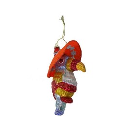Hanging Blown Glass Red Parrot Bird in a Sombrero Tropical Christmas Ornament, Beach Themed Holiday Decoration, 5 1/2 Inch