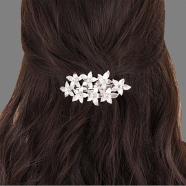 Vacaonio Vintage Metal Flower Hairclip Barrette Silver Flower Hair Clip Ponytail Hair clip CZ Flower Ponytail Holder Hairclips Pin Floral Head Clip Headwear Decorative Hair Accessories for Women