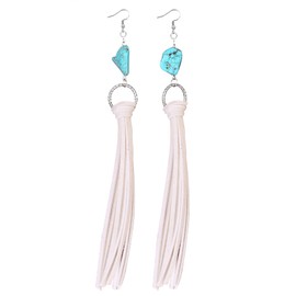 Leather Boho Tassels Earrrings Turquoise Earrings Retro Long Leather Earrings Turquoise Dangle Earrings Western Earrings Jewelry Gifts (white)