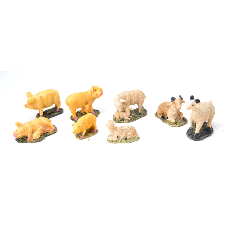 8 x Sheep Rams Lambs Pigs and Piglets Christmas Figures