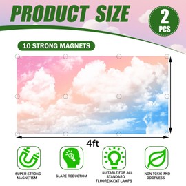 2 Pcs Fluorescent Light Covers with 80 Magnets Decorative for Classroom Ceiling Light 4 x 2 Feet Magnetic Light Covers Filter Easy Install for classroom Office Hospitals & Home Drop Ceiling Supplies