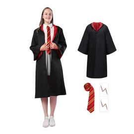 TUNAON Magician Robe, Harry Costume for Adults and Children, with Cape Wand Tie, Wizard Costume for Cosplay, Carnival, Fancy Dress Party (Pink, L)