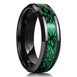 King Will DRAGON 5mm Green Carbon Fiber Black Celtic Dragon Tungsten Carbide Ring Comfort Fit Wedding Band (12.5)