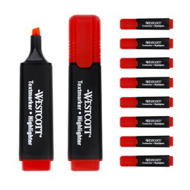 Westcott Highlighter Pens Pack of 10 Red | Pack of 10 Highlighter Markers in Bright Red | 2-5 mm Line Width | Premium Ink from Germany | E-743648 00